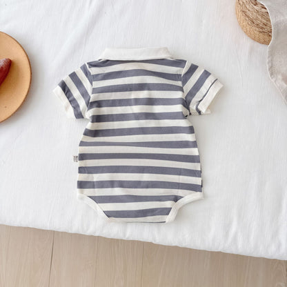 Summer Arrival Baby Unisex Casual Striped Short Sleeves Turn-down Collar Onesies, MyKids-USA®, Baby One-Pieces, MyKids-USA -  -  -  -  -  -  - 