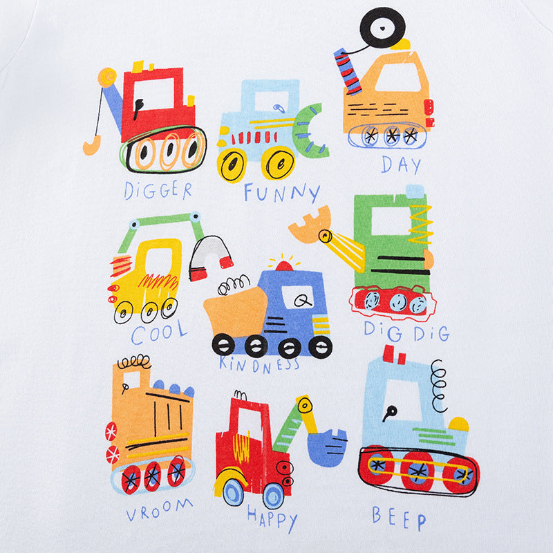 Summer Hot Selling Baby Kids Boys Short Sleeves Cartoon Pattern T-shirt and Red Shorts Clothing Set