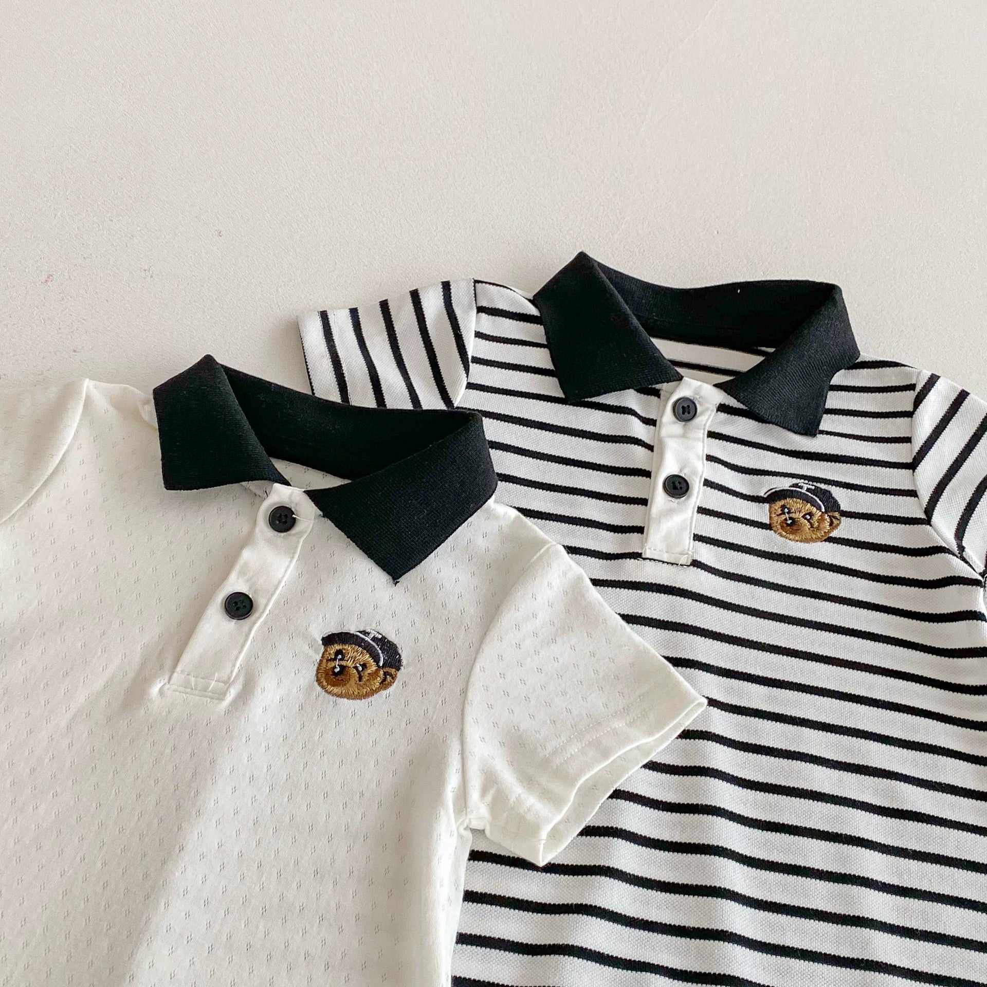 Summer Arrival Baby Boys Teddy Bear Pattern Short Sleeves Rompers with Turn-down Collar, MyKids-USA®, Baby One-Pieces, MyKids-USA -  -  -  -  -  -  - 