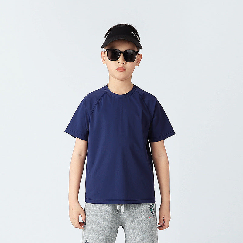 Boys And Girls Solid Color Elastic Quick Dry Sportswear T-Shirt In European And American Style, MyKids-USA®, Baby & Toddler Tops, MyKids-USA - Size/Age - 120 (5-7Y) - Color - Navy Blue (Dark Blue) -  -  - TR2404071631-D