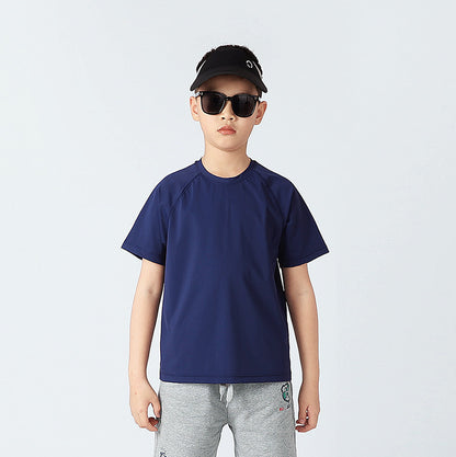 Boys And Girls Solid Color Elastic Quick Dry Sportswear T-Shirt In European And American Style, MyKids-USA®, Baby & Toddler Tops, MyKids-USA - Size/Age - 120 (5-7Y) - Color - Navy Blue (Dark Blue) -  -  - TR2404071631-D