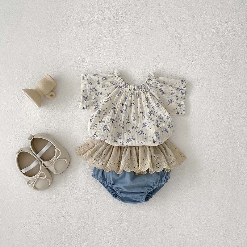 Summer Hot Selling Baby Girls Short Sleeves Floral Print Top And Hollow Out Bloomers Clothing Set, MyKids-USA®, Baby One-Pieces, MyKids-USA -  -  -  -  -  -  - 