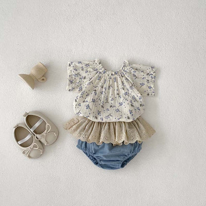 Summer Hot Selling Baby Girls Short Sleeves Floral Print Top And Hollow Out Bloomers Clothing Set, MyKids-USA®, Baby One-Pieces, MyKids-USA -  -  -  -  -  -  - 