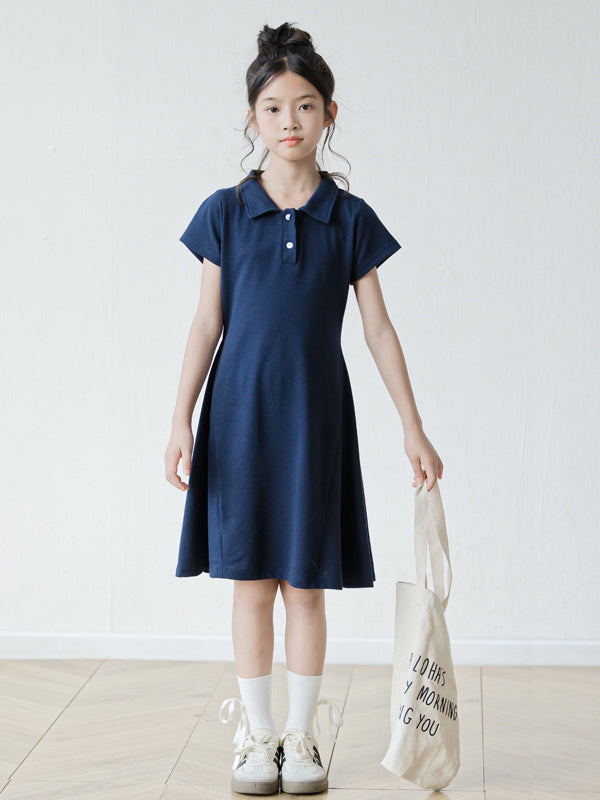 Summer Arrival Short Sleeves Turn-down Collar Sporty Dress for Stylish Girls