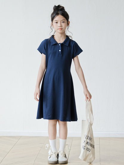 Summer Arrival Short Sleeves Turn-down Collar Sporty Dress for Stylish Girls