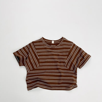 Summer Arrival Kids Unisex Comfortable Short Sleeves Striped Pattern Top Casual T-shirt, MyKids-USA®, Baby & Toddler Tops, MyKids-USA - Size/Age - 110 (3-5Y) - Color - Pink -  -  - TR2505082215-C