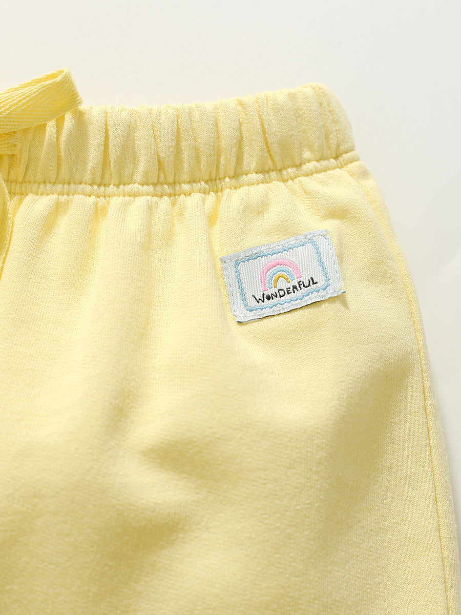 Girls Solid Color Soft Casual Style Capri Pants Rainbow Logo Shorts