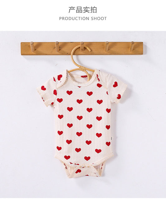 Summer Arrival Baby Girls Crew Neck Short Sleeves Heart Pattern Onesies Bodysuits, MyKids-USA®, Baby One-Pieces, MyKids-USA - Size/Age - 66 (3-6M) - Color - Apricot -  -  - TR2503201347-A