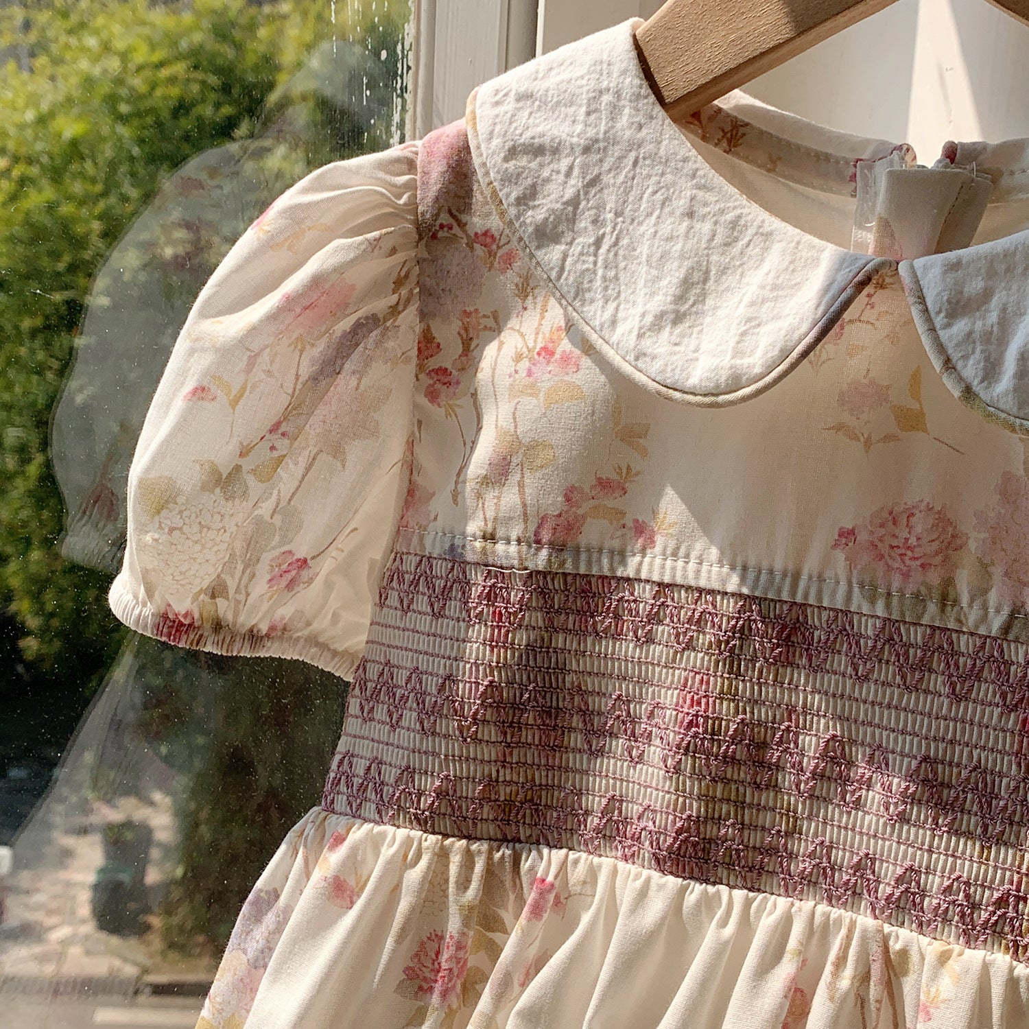 brown floral toddler dress Girls Embroidered Dress Floral Brown & Baby Blue 3T