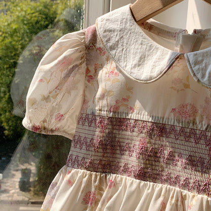 Summer Arrival Floral Pattern Short Sleeves Peter Pan Collar Dress for Stylish Girls 100 (2-3Y) / Beige Summer Arrival Floral Pattern Short Sleeves Peter Pan Collar Dress for Stylish Girls 100 (2-3Y) / Beige