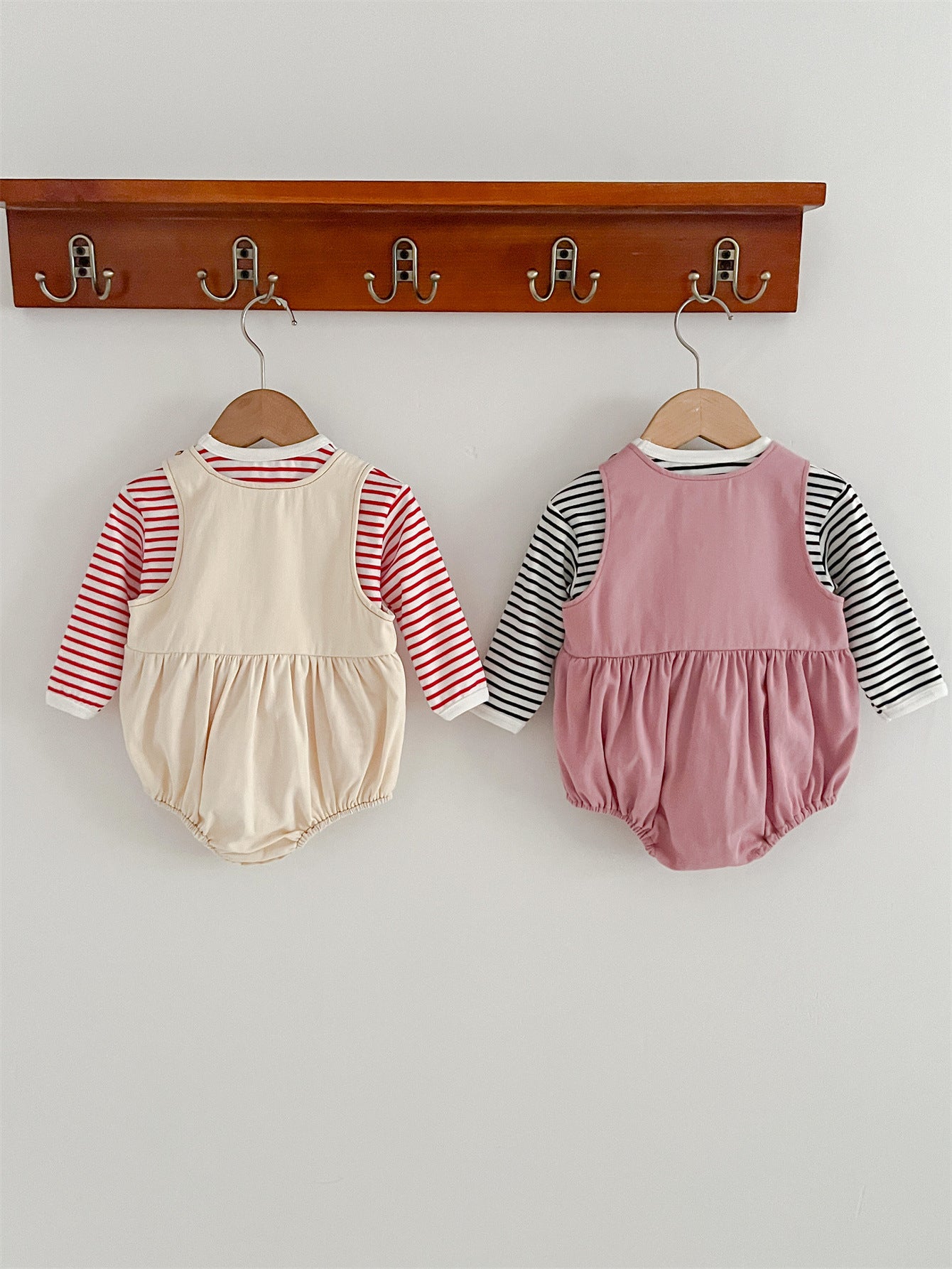 Baby Girls Cute Teddy Overalls Onesie And Striped Top Set
