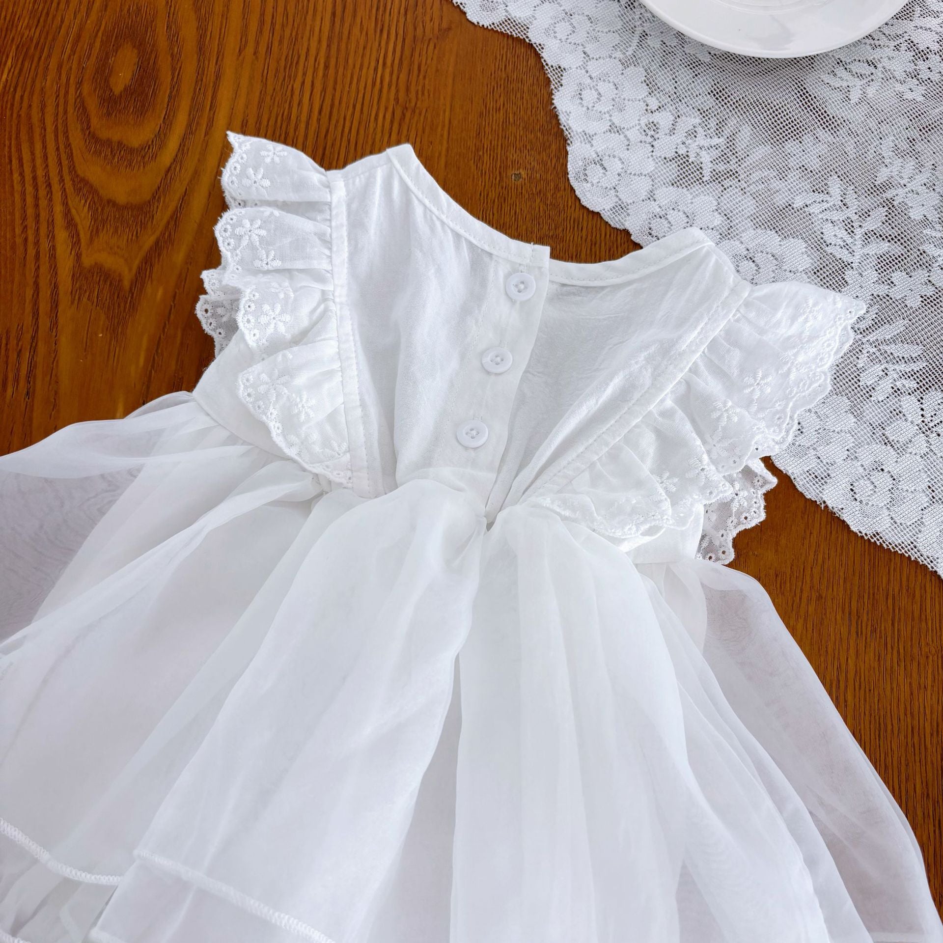 Summer Arrival Baby Girls Fly Sleeves Tulle Patchwork Lace Decorated Onesies, MyKids-USA®, Baby & Toddler Dresses, MyKids-USA -  -  -  -  -  -  - 