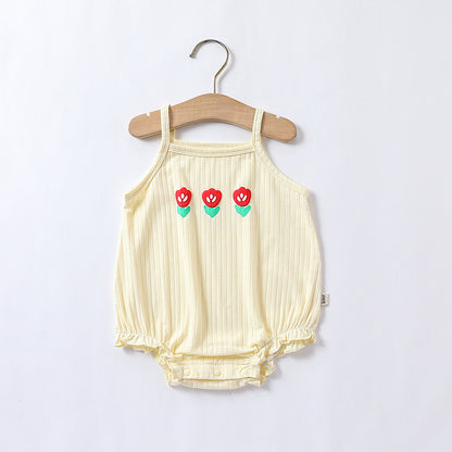 Baby Flower Embroidered Pattern Sling Onesies