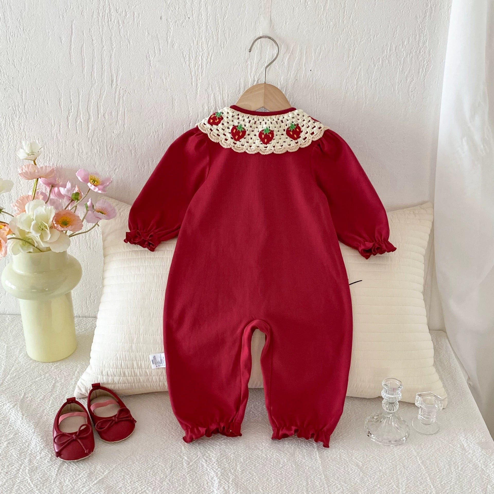 Autumn Arrival Baby Girls Long Sleeves Strawberry Embroidered Pattern Single Breasted Rompers, MyKids-USA®, Baby One-Pieces, MyKids-USA -  -  -  -  -  -  - 