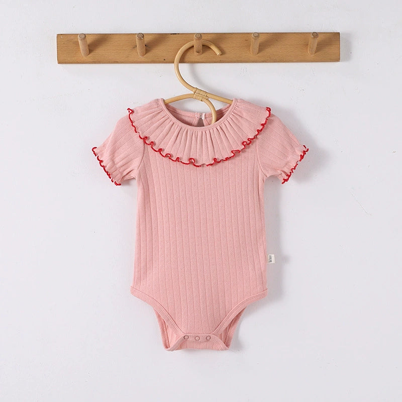 Summer Arrival Baby Unisex Ruffle Design Short Sleeves Thin Onesies, MyKids-USA®, Baby One-Pieces, MyKids-USA - Size/Age - 66 (3-6M) - Color - Pink -  -  - TR2503062301-A