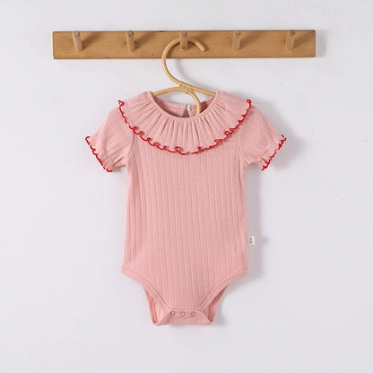 Summer Arrival Baby Unisex Ruffle Design Short Sleeves Thin Onesies, MyKids-USA®, Baby One-Pieces, MyKids-USA - Size/Age - 66 (3-6M) - Color - Pink -  -  - TR2503062301-A