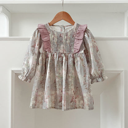 Spring Baby Girls French-style Floral Long-sleeved Onesies and Dress – Princess Sister Matching Set, MyKids-USA®, Baby & Toddler Outfits, MyKids-USA - Size/Age - 66 (3-6M) - Color - Grey -  -  - TR2410212005-1-A