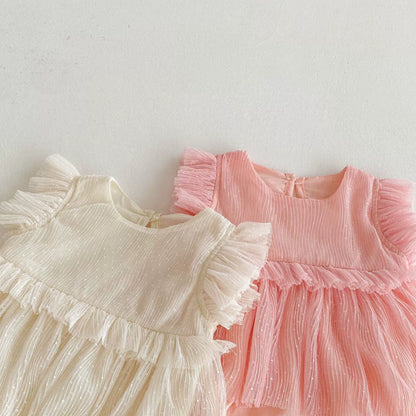 Summer Arrival Baby Girls Solid Color Fly Sleeves Tulle Design Onesies, MyKids-USA®, Baby One-Pieces, MyKids-USA -  -  -  -  -  -  - 