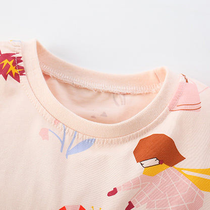 Baby Girl Flower Pattern Crewneck Loose Dress
