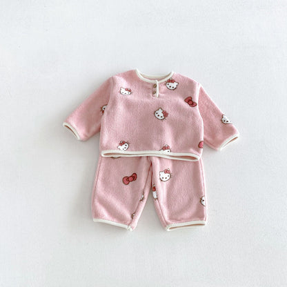 MyKids-USA® Hot Selling Winter Baby Kids Long Sleeves Fleeece-Lined Cartoon Top and Pants Set