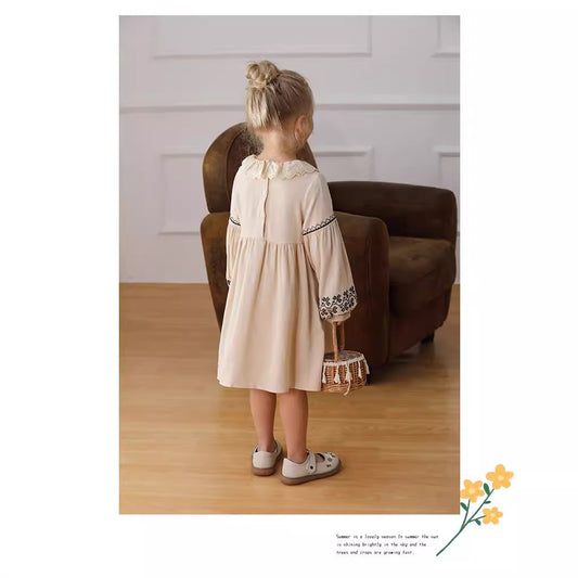 Design Autumn Girls Floral and Geometric Pattern Ruffle Collar Long Sleeves Dress, MyKids-USA®, Baby & Toddler Dresses, MyKids-USA -  -  -  -  -  -  - .