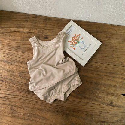 MyKids-USA® Arrival Summer Baby Sleeveless Plain Vest and Bloomers Clothing Set