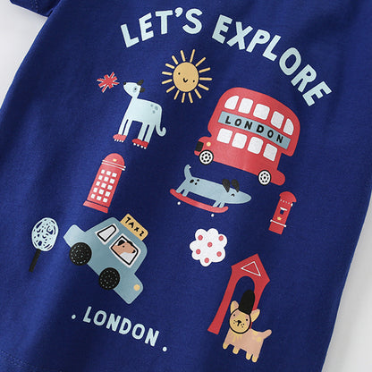 Summer Boys’ English Elements Cartoon Pattern T-shirt in European and American Style, MyKids-USA®, T-Shirts, MyKids-USA -  -  -  -  -  -  - 