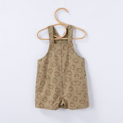 Summer Baby Kids Unisex Fruits Embroidered Pattern Short Sleeves T-shirt and Teddy Pattern Rompers Overalls Clothing Set, MyKids-USA®, Baby & Toddler Outfits, MyKids-USA - Size/Age - 73 (6-9M) - Color - Khaki -  -  - TR2504252155-C