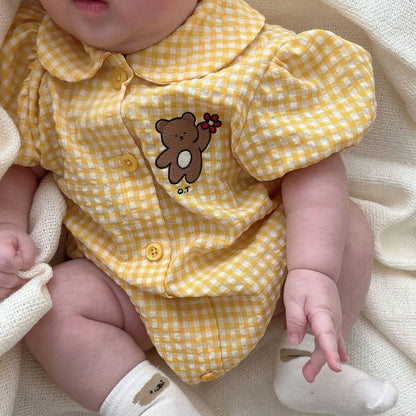 MyKids-USA® Summer Arrival Baby Unisex Short Sleeves Casual Plaid Pattern Bodysuit