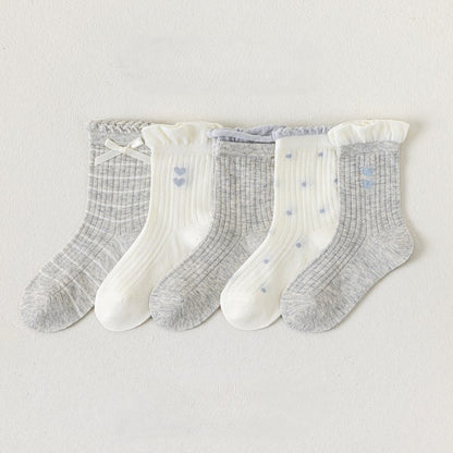 Summer and Spring Baby Kids Girls Cute Grey and Beige Socks 1 Lot=5-Pair Set, MyKids-USA®, Baby & Toddler Socks & Tights, MyKids-USA -  -  -  -  -  -  - .