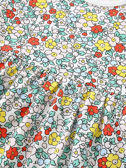 Summer Hot Selling Cute Floral Pattern Short Sleeves Dress for Stylish Girls