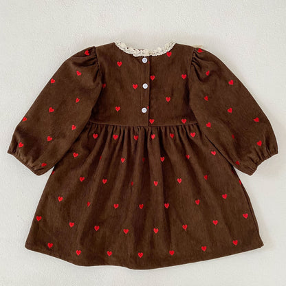 MyKids-USA® Autumn Arrival Baby Kids Girls Long Sleeves Cute Hearts Printed Dress