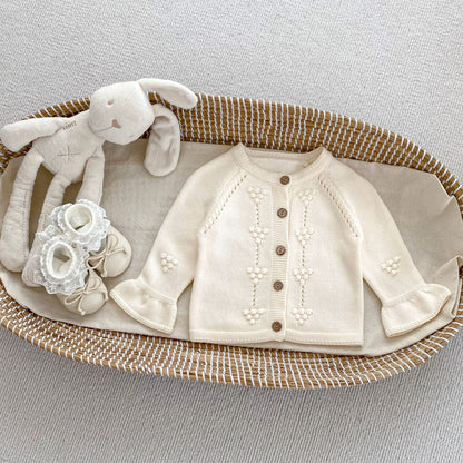 Autumn Arrival Baby Kids Girls Comfortable Solid Color Jacquard Pattern Knitted Long Sleeves Cardigan, MyKids-USA®, Baby & Toddler Outerwear, MyKids-USA - Size/Age - 66 (3-6M) - Color - Beige -  -  - TR2410071639-A