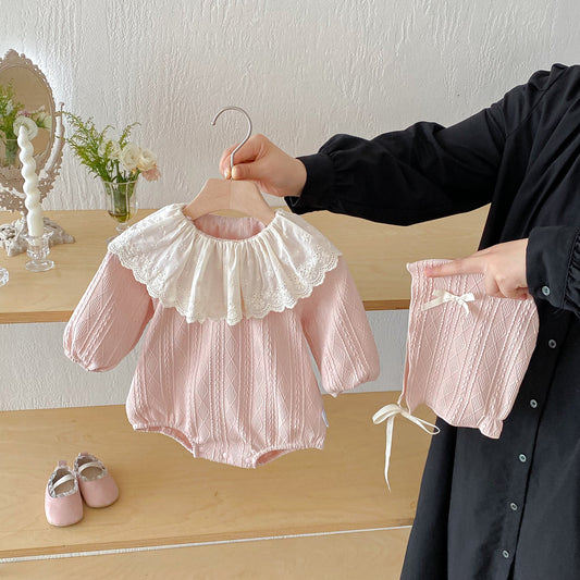 Autumn Arrival Baby Girls Long Sleeves Striped Pattern Hollow-out Collar Onesies with Hat, MyKids-USA®, Baby & Toddler Outfits, MyKids-USA -  -  -  -  -  -  - 