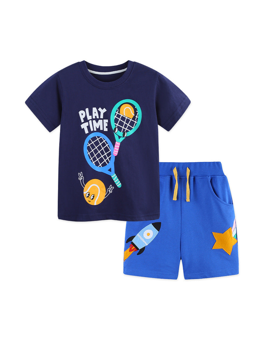 Arrival Summer Baby Kids Boys Short Sleeves Cartoon Pattern T-shirt and Shorts Clothing Set, MyKids-USA®, Baby & Children's Outfits, MyKids-USA - Size/Age - 90 (12-24M) - Color - Navy Blue (Dark Blue) -  -  - TR2606012242-A.