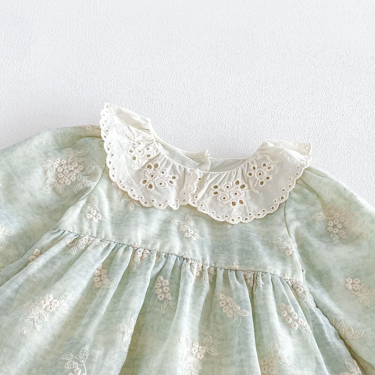 MyKids-USA® Autumn Arrival Baby Girls Long Sleeves Light Green Flowers Embroidered Bodysuit