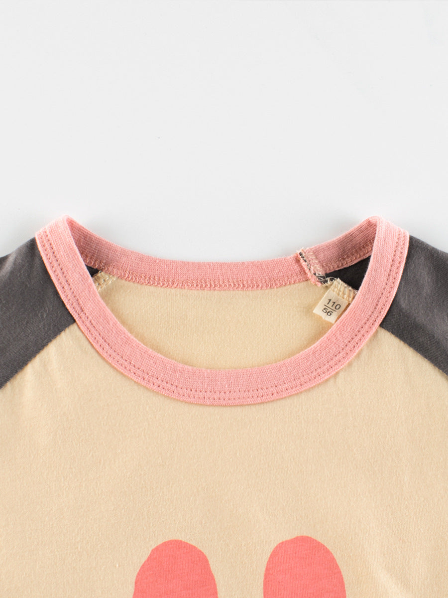 Rabbit Sweet Smile Print Girls’ Patchwork T-Shirt In European And American Style For Summer, MyKids-USA®, Baby Activity Tops, MyKids-USA -  -  -  -  -  -  - 