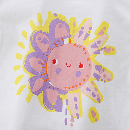 Summer Baby Kids Cartoon Sunshine Pattern T-shirt and Striped Shorts Clothing Set for Girls, MyKids-USA®, Baby & Toddler Outfits, MyKids-USA -  -  -  -  -  -  - 