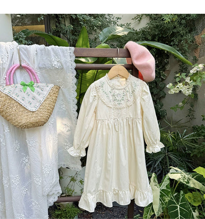 Autumn Arrival Baby Kids Girls Flowers Embroidery Pattern Long Sleeves Dress, MyKids-USA®, Baby & Toddler Dresses, MyKids-USA - Size/Age - 90 (12-24M) - Color - Beige -  -  - TR2509082159-A