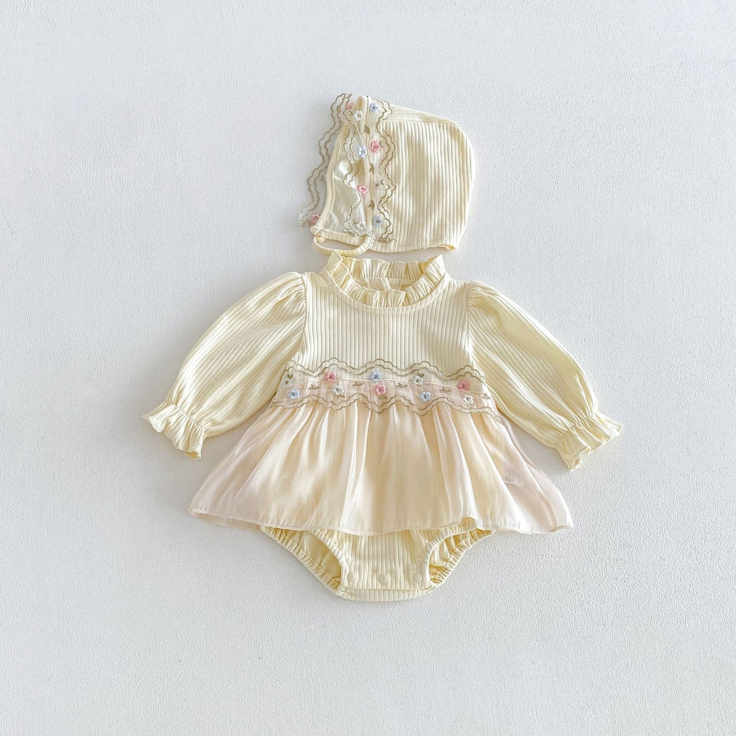 MyKids-USA® Autumn Arrival Baby Girls Long Sleeves Cute Flowers Embroidered Pattern Bodysuit Dress
