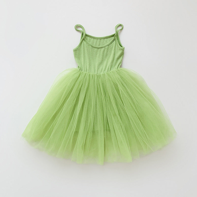 Summer Baby Kids Girls Sleeveless Plain Tulle Patchwork Strap Dress, MyKids-USA®, Baby & Children's Dresses, MyKids-USA - Size/Age - 80 (9-12M) - Color - Green -  -  - TR2605152315-B.