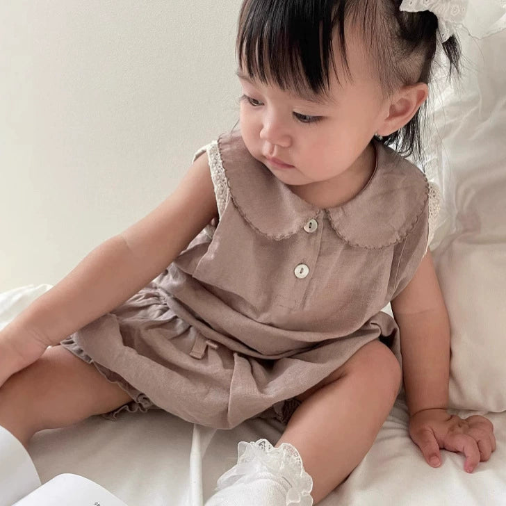 Summer Hot Selling Baby Kids Girls Sleeveless Peter Pan Collar Vest and Plain Shorts Clothing Set, MyKids-USA®, Baby & Toddler Outfits, MyKids-USA -  -  -  -  -  -  - 