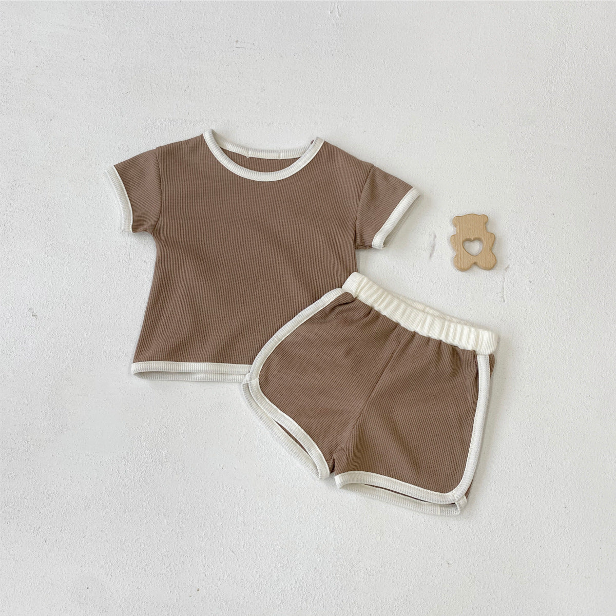Arrival Summer Baby Kids Short Sleeves Waffle Grid T-shirt and Shorts Clothing Set