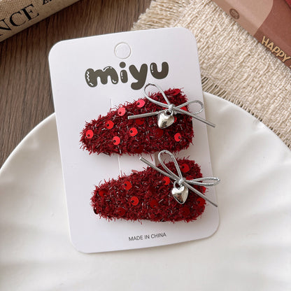 Collection of 2 Versatile Red Color Cute Hair Clips, MyKids-USA®, Hair Pins, Claws & Clips, MyKids-USA - Size/Age - Average Size (0-12Y） - Color - Silver -  -  - TR2603261712-E.