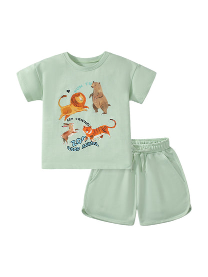 Summer Baby Kids Girls Animals Cartoon Print T-Shirt And Shorts Clothing Set