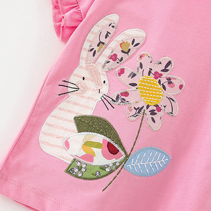 Summer Arrival Girls’ Flowers and Rabbit Pattern Short Sleeves T-shirt in European and American Style, MyKids-USA®, T-Shirts, MyKids-USA -  -  -  -  -  -  - 