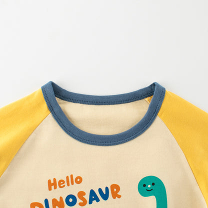 Autumn Baby Kids Unisex Letters and Dinosaur Print Color Patchwork Long Sleeves Crew Neck Base Top Shirt, MyKids-USA®, Baby & Toddler Tops, MyKids-USA -  -  -  -  -  -  - 
