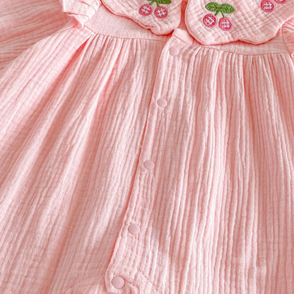MyKids-USA® Autumn Arrival Baby Girls Long Sleeves Cute Cherry Embroidered Rompers