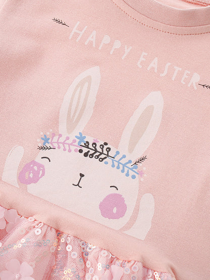 Summer Baby Kids Girls Short Sleeves Cartoon and Flowers Pattern Dress