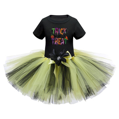 Arrival Girls’ Halloween Costume: Short Sleeves Cartoon Print Witches Cosplay Party Tulle Patchwork Dress, MyKids-USA®, Costume Dresses, MyKids-USA - Size/Age - S (1-3Y) - Color - Red -  -  - TR2409081536.